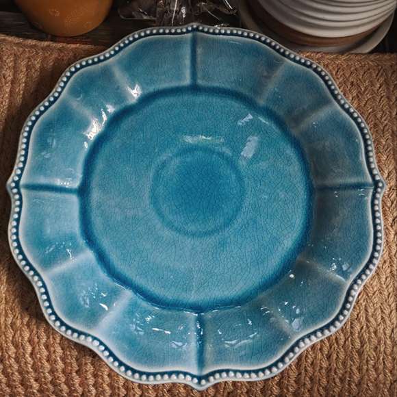 The Pioneer Woman Denim Teal Blue Dinner Plate 10 3/4" Scalloped - Picture 1 of 3